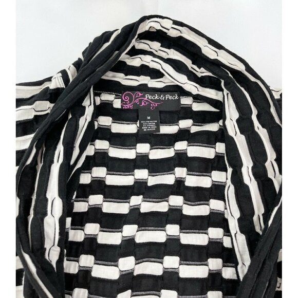 Peck & Peck Sz M Womens Black Ivory Contrast Asymmetrical Shawl Cardigan Jacket - Picture 5 of 6